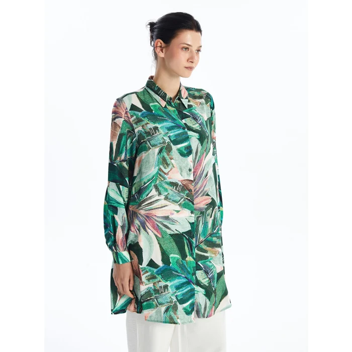 LCWAIKIKI Classic YEŞİL Desenli Kadın Gömlek Tunik