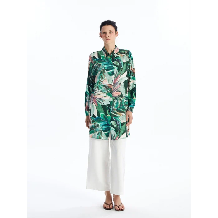 LCWAIKIKI Classic YEŞİL Desenli Kadın Gömlek Tunik