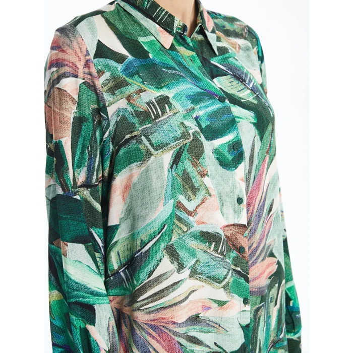 LCWAIKIKI Classic YEŞİL Desenli Kadın Gömlek Tunik