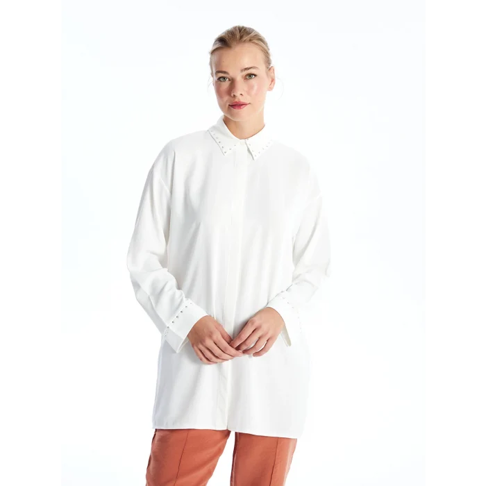 LCWAIKIKI Classic EKRU Parlak Taşlı Kadın Gömlek Tunik