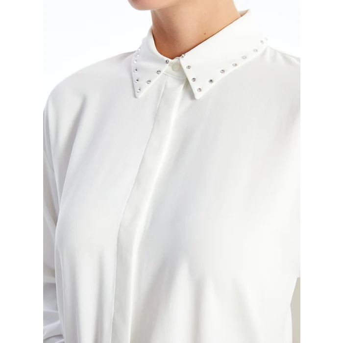 LCWAIKIKI Classic EKRU Parlak Taşlı Kadın Gömlek Tunik