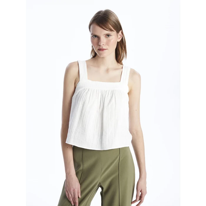 LCW Vision EKRU Kadın U Yaka Düz Crop Bluz