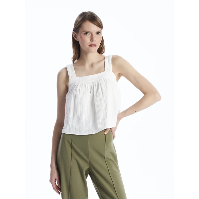 LCW Vision EKRU Kadın U Yaka Düz Crop Bluz