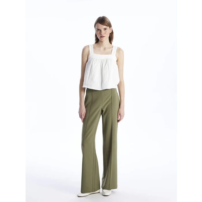 LCW Vision EKRU Kadın U Yaka Düz Crop Bluz