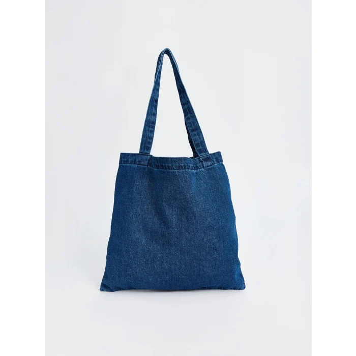 LCW ACCESSORIES MAVİ Yazı Baskılı Denim Kadın Kol Çantası
