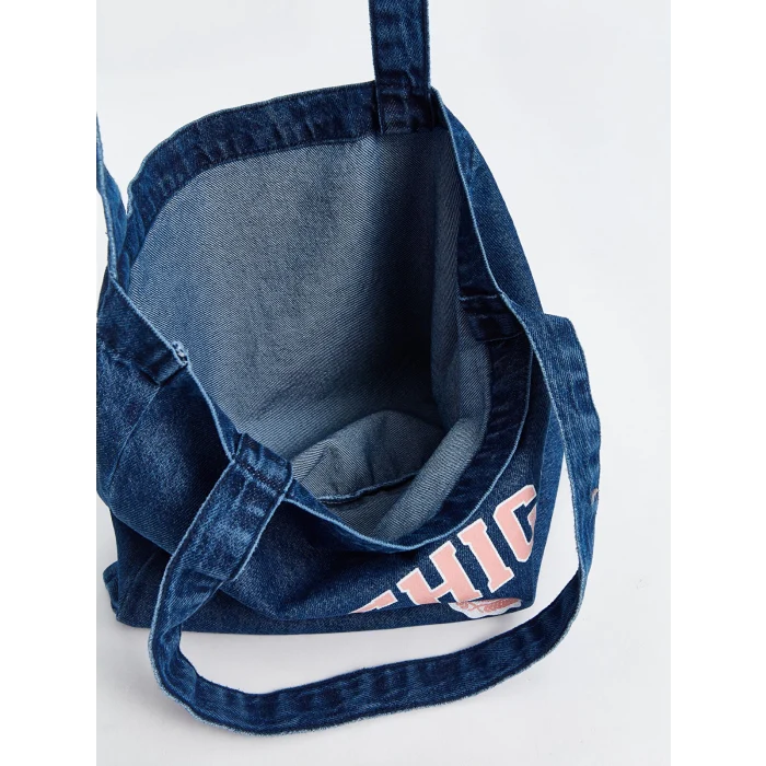 LCW ACCESSORIES MAVİ Yazı Baskılı Denim Kadın Kol Çantası