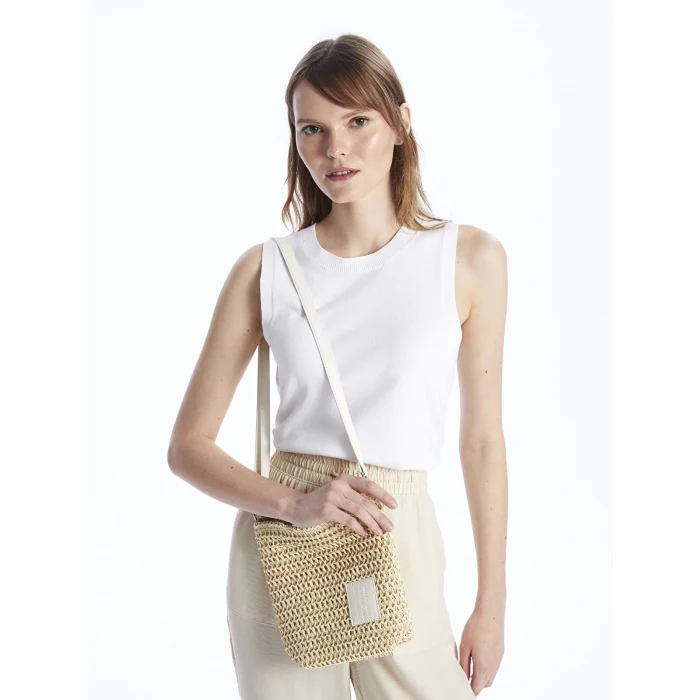 LCW ACCESSORIES BEYAZ Kadın Hasır Omuz Çantası