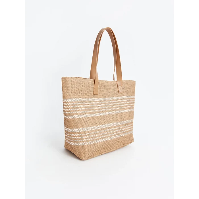 LCW ACCESSORIES BEJ Çizgili Hasır Kadın Kol Çantası
