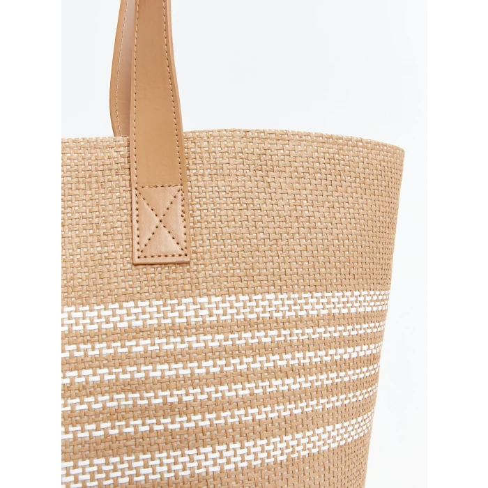 LCW ACCESSORIES BEJ Çizgili Hasır Kadın Kol Çantası