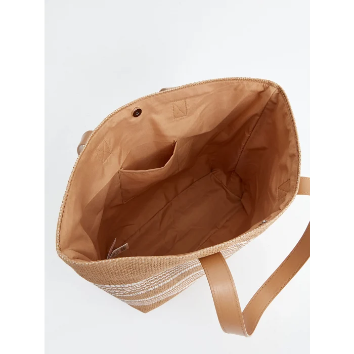LCW ACCESSORIES BEJ Çizgili Hasır Kadın Kol Çantası