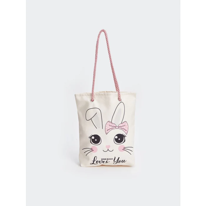LCW ACCESSORIES EKRU Tavşan Baskılı Kız Çocuk Plaj Çantası
