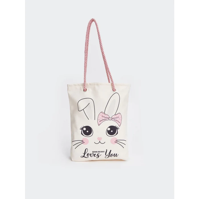 LCW ACCESSORIES EKRU Tavşan Baskılı Kız Çocuk Plaj Çantası