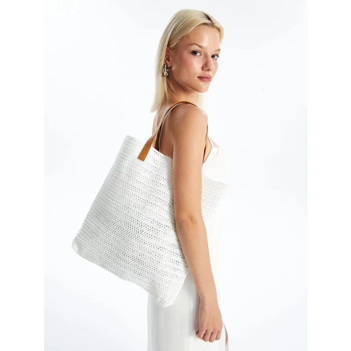 LCW ACCESSORIES BEYAZ Kadın Hasır Omuz Çantası