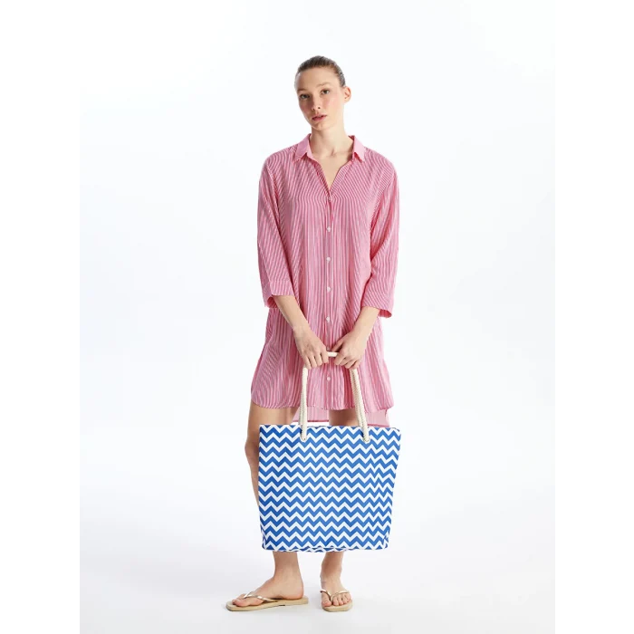 LCW ACCESSORIES MAVİ Çizgi Desenli Kadın Plaj Çantası