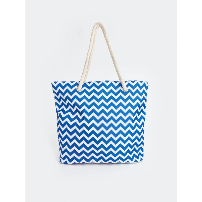 LCW ACCESSORIES MAVİ Çizgi Desenli Kadın Plaj Çantası