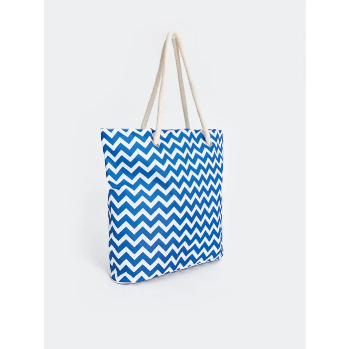 LCW ACCESSORIES MAVİ Çizgi Desenli Kadın Plaj Çantası