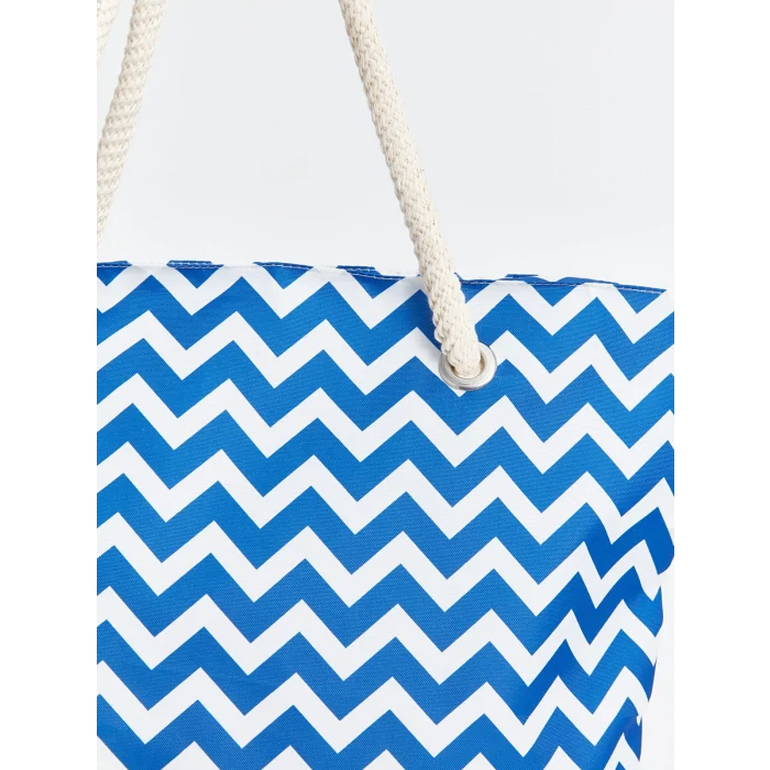 LCW ACCESSORIES MAVİ Çizgi Desenli Kadın Plaj Çantası