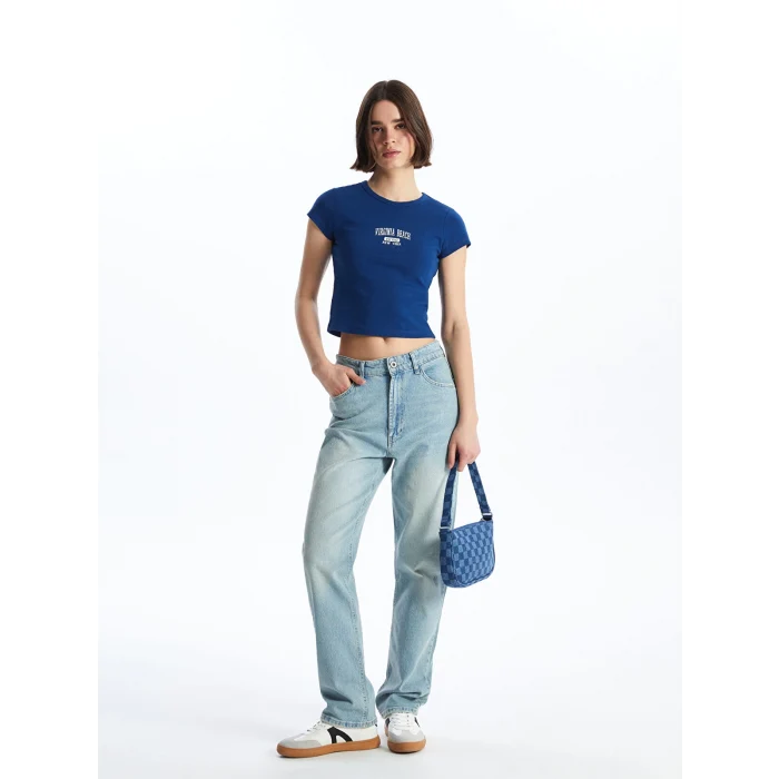 LCW ACCESSORIES MAVİ Ekose Desenli Kadın Baget Çanta