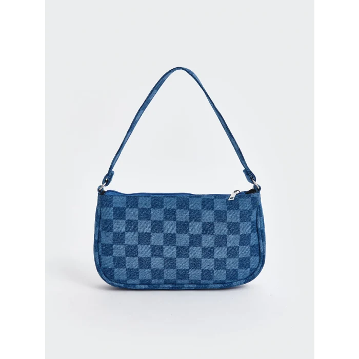 LCW ACCESSORIES MAVİ Ekose Desenli Kadın Baget Çanta