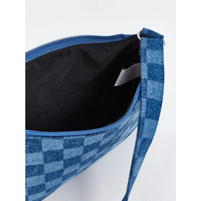 LCW ACCESSORIES MAVİ Ekose Desenli Kadın Baget Çanta