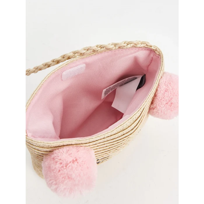 LCW ACCESSORIES BEJ Ponponlu Kız Çocuk Hasır Kol Çantası