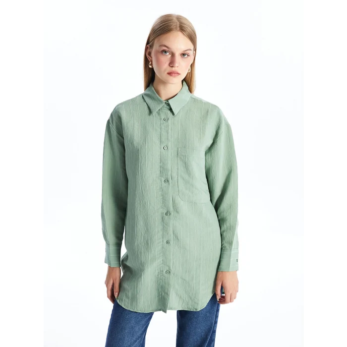 LCW Modest YEŞİL Çizgili Oversize Kadın Gömlek Tunik