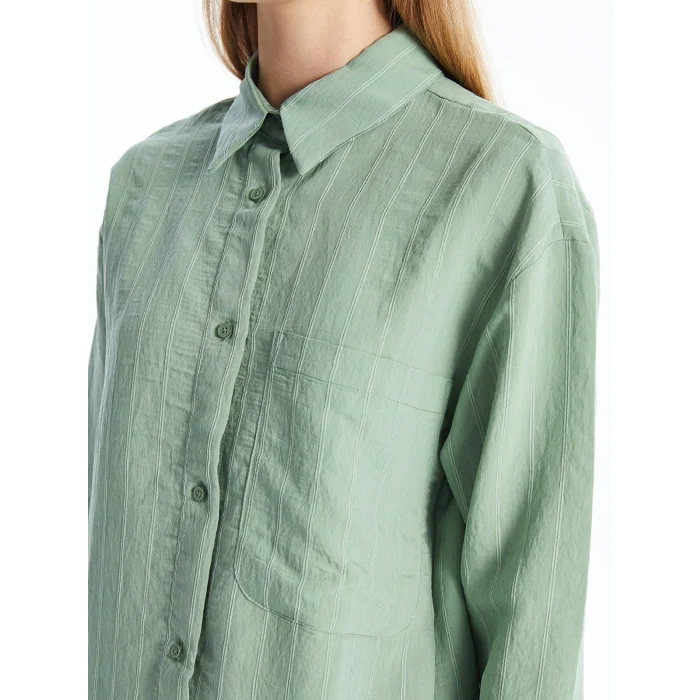 LCW Modest YEŞİL Çizgili Oversize Kadın Gömlek Tunik