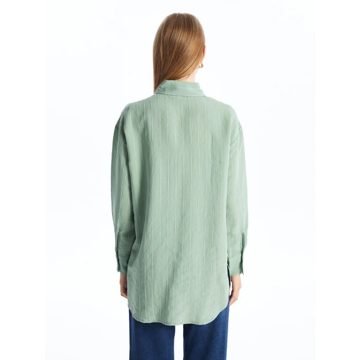 LCW Modest YEŞİL Çizgili Oversize Kadın Gömlek Tunik