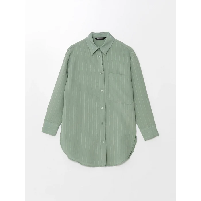 LCW Modest YEŞİL Çizgili Oversize Kadın Gömlek Tunik