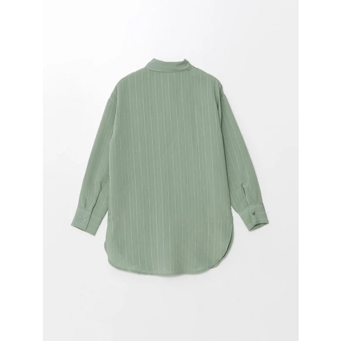 LCW Modest YEŞİL Çizgili Oversize Kadın Gömlek Tunik