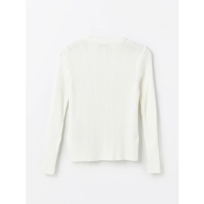 LCWAIKIKI Basic EKRU Bisiklet Yaka Kendinden Desenli Uzun Kollu Kadın Triko Kazak