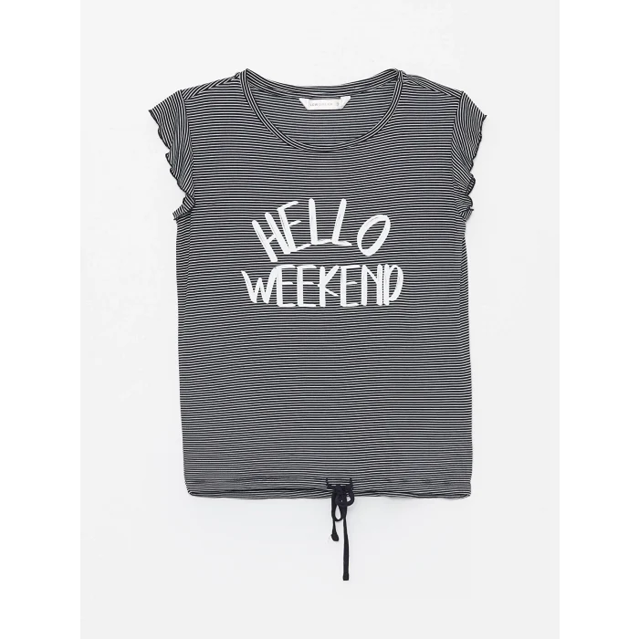 LCW DREAM LACİVERT Bisiklet Yaka Çizgili Kısa Kollu Kadın Pijama Takımı