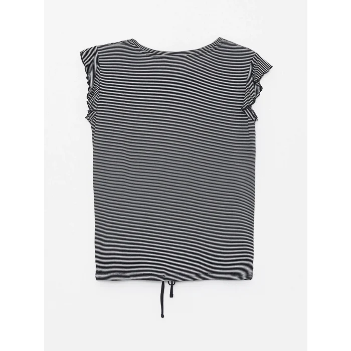 LCW DREAM LACİVERT Bisiklet Yaka Çizgili Kısa Kollu Kadın Pijama Takımı