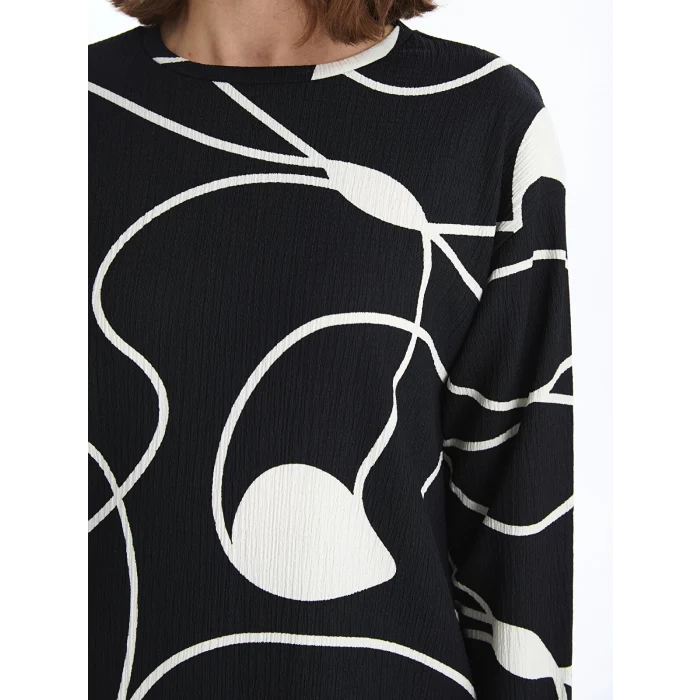 LCWAIKIKI Basic SİYAH Bisiklet Yaka Desenli Kadın Sweatshirt Tunik