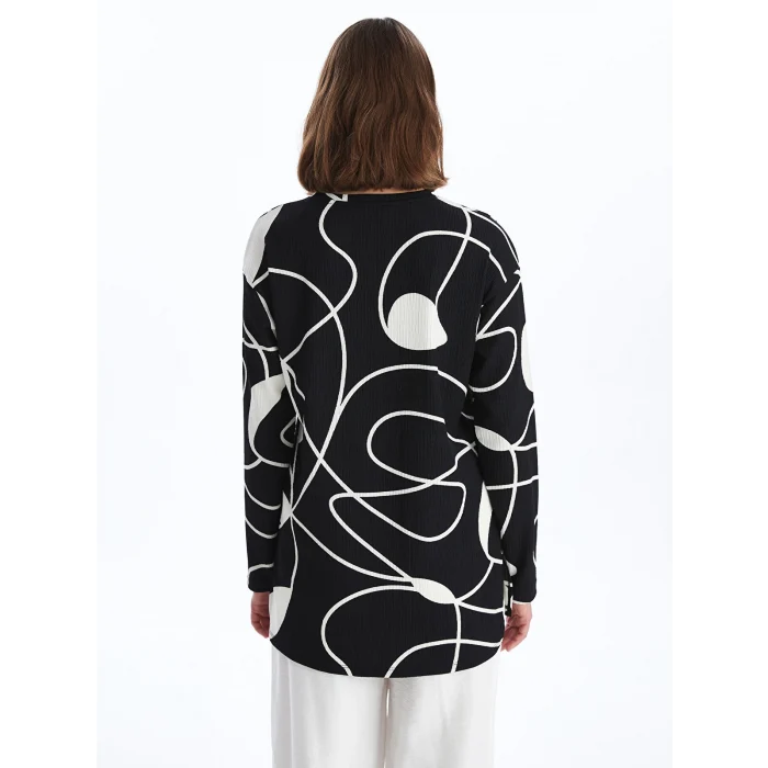 LCWAIKIKI Basic SİYAH Bisiklet Yaka Desenli Kadın Sweatshirt Tunik