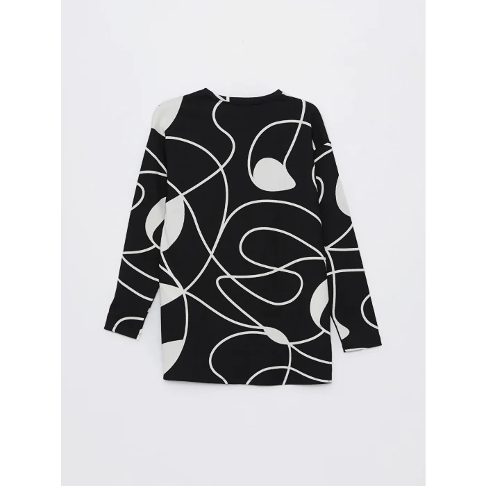 LCWAIKIKI Basic SİYAH Bisiklet Yaka Desenli Kadın Sweatshirt Tunik