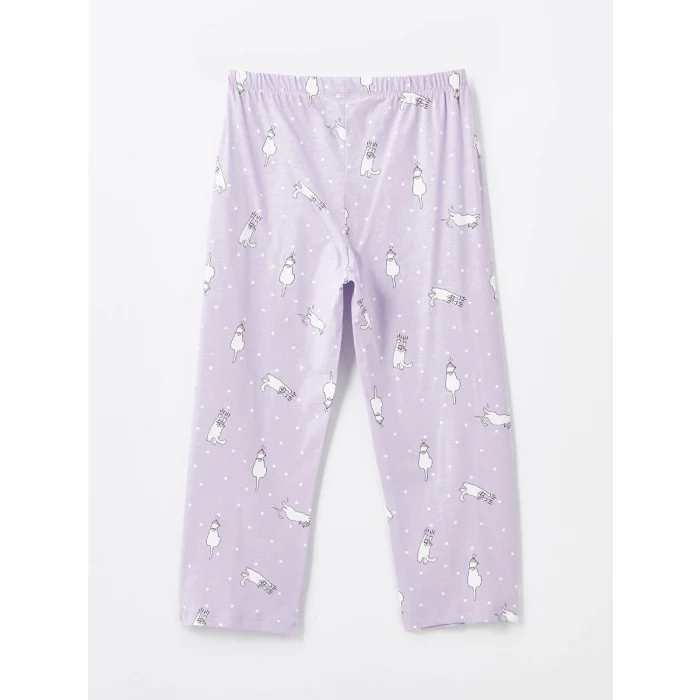 LCW Young LİLA Bisiklet Yaka Baskılı Kısa Kollu Kadın Kaprili Pijama Takımı