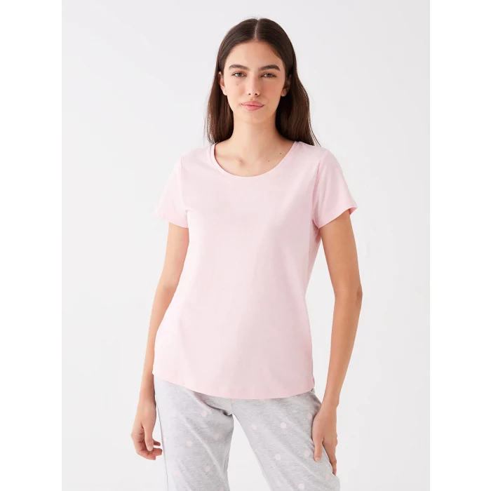 LCW DREAM PEMBE Bisiklet Yaka Desenli Uzun Kollu Kadın Pijama Takımı