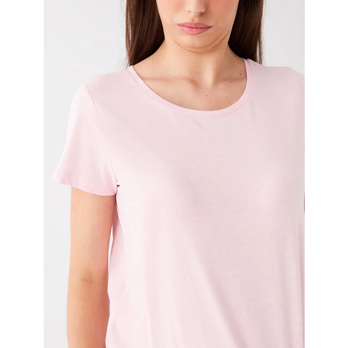 LCW DREAM PEMBE Bisiklet Yaka Desenli Uzun Kollu Kadın Pijama Takımı