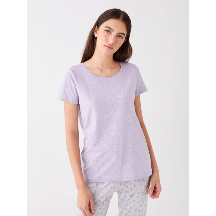LCW DREAM LİLA Bisiklet Yaka Desenli Kısa Kollu Kadın Pijama Takımı