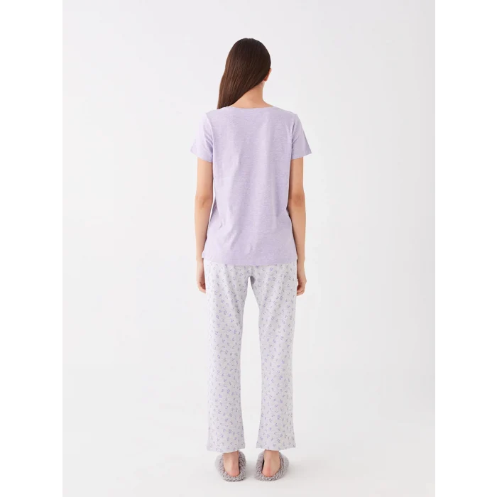 LCW DREAM LİLA Bisiklet Yaka Desenli Kısa Kollu Kadın Pijama Takımı