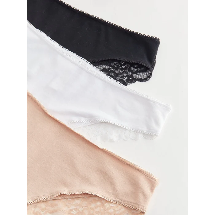 LCW DREAM SİYAH Dantel Detaylı Brazilian Külot 3lü Paket