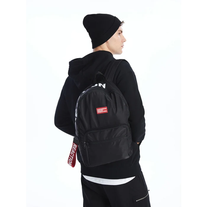 LCW ACCESSORIES SİYAH Yazı Baskılı Erkek Sırt Çantası