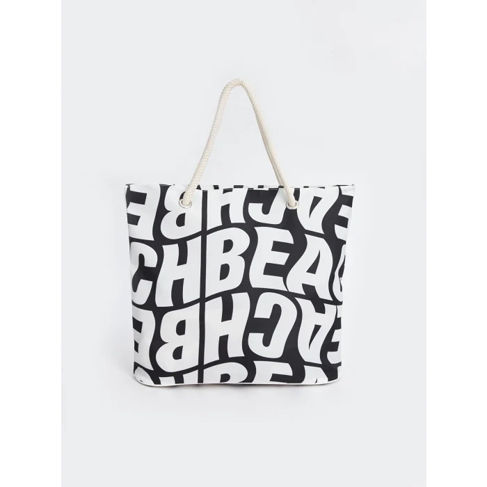 LCW ACCESSORIES SİYAH Yazı Baskılı Kadın Plaj Çantası