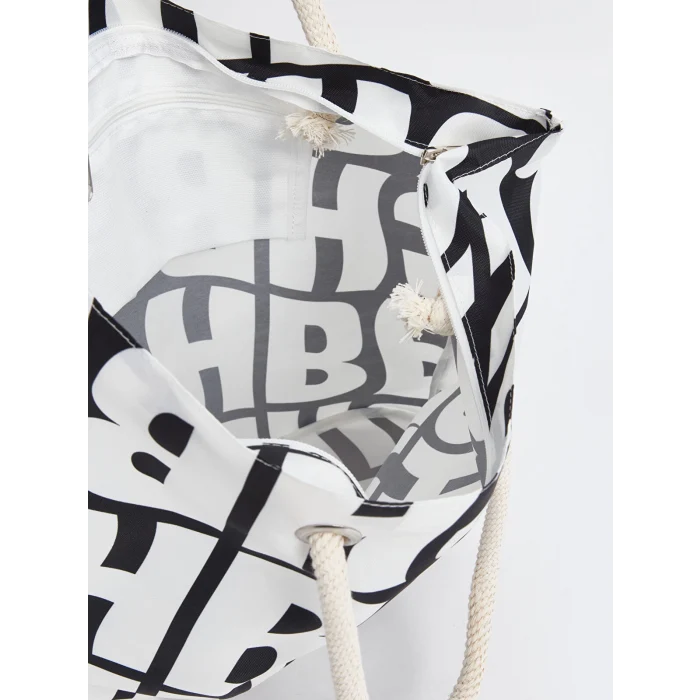 LCW ACCESSORIES SİYAH Yazı Baskılı Kadın Plaj Çantası