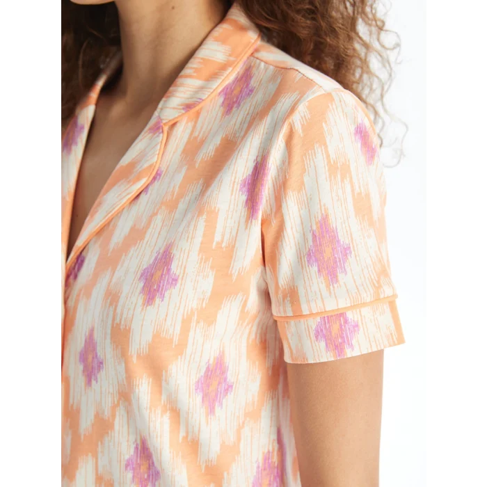 LCW DREAM MERCAN Gömlek Yaka Desenli Kısa Kollu Kadın Pijama Takımı