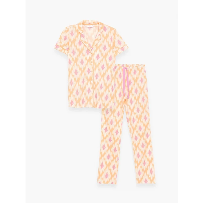 LCW DREAM MERCAN Gömlek Yaka Desenli Kısa Kollu Kadın Pijama Takımı