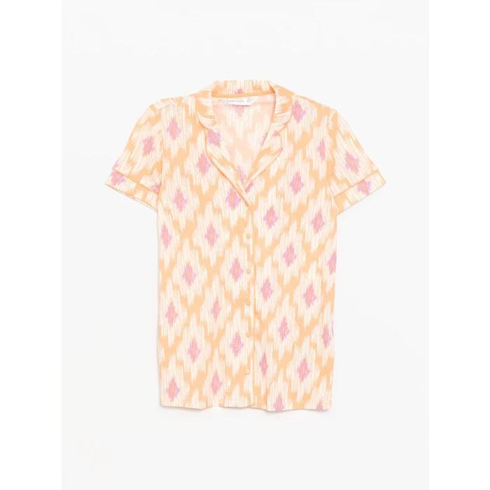 LCW DREAM MERCAN Gömlek Yaka Desenli Kısa Kollu Kadın Pijama Takımı