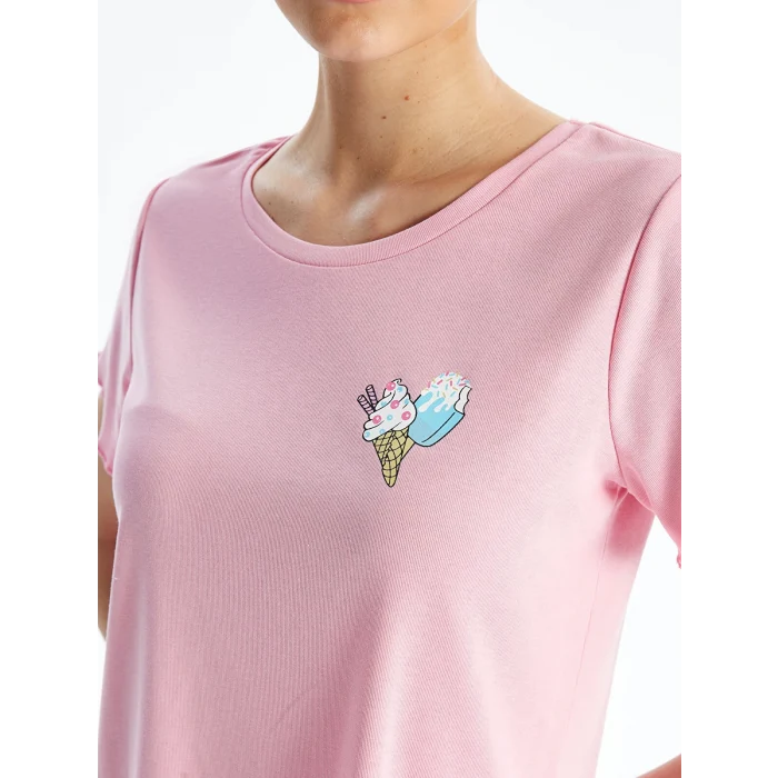 LCW Young PEMBE Bisiklet Yaka Baskılı Kısa Kollu Kadın Pijama Takımı