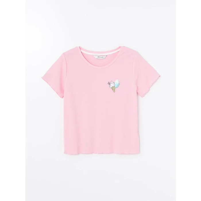 LCW Young PEMBE Bisiklet Yaka Baskılı Kısa Kollu Kadın Pijama Takımı